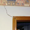 A large settlement crack on interior drywall in a Huntington home.
