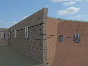 A graphic illustration of a foundation wall system installed in Chesterton