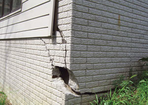 A severely damaged foundation wall in Michigan City